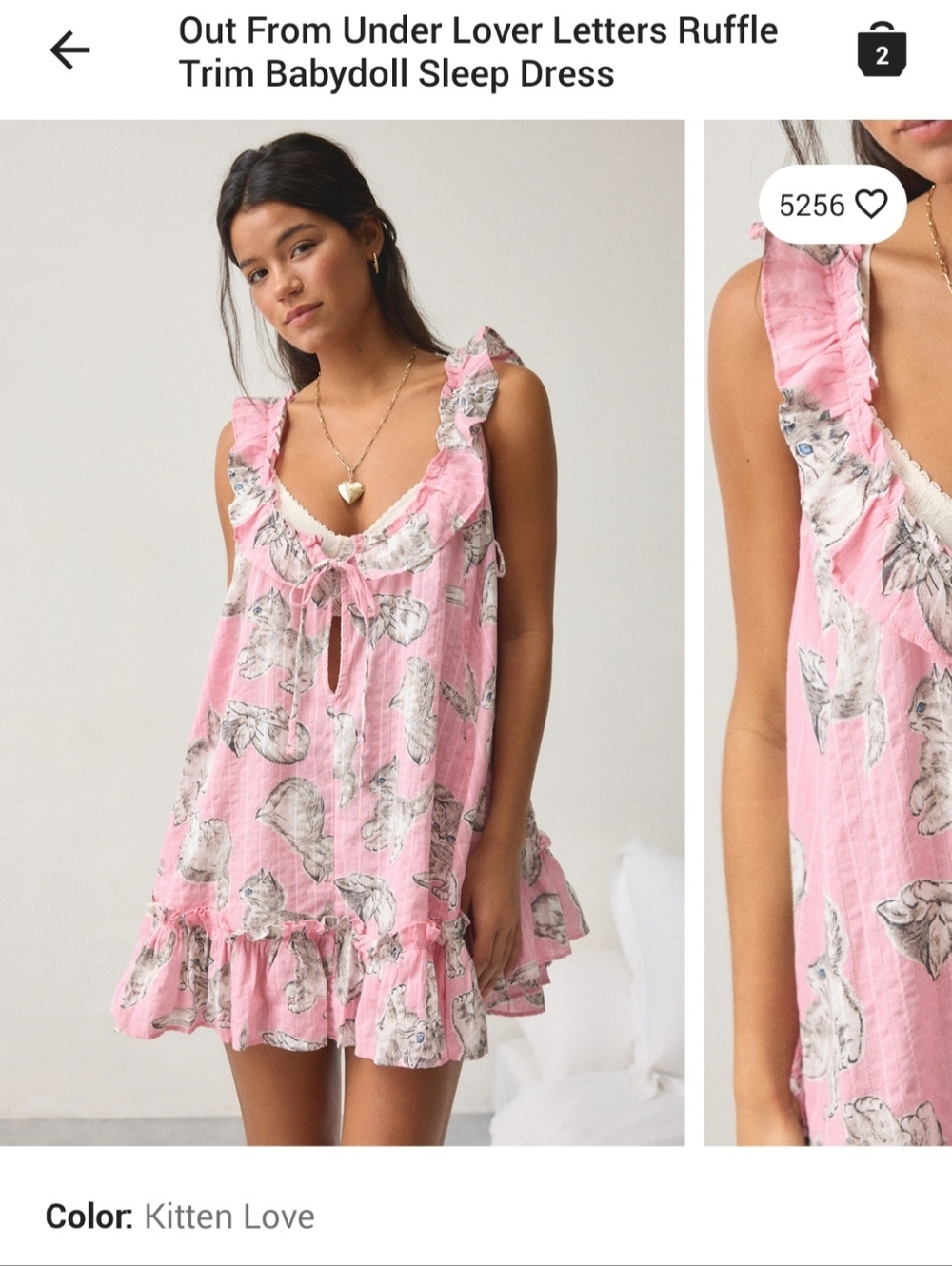 Urban Outfitters Out From Under Kitten Love Ruffle Trim Babydoll Sleep Dress